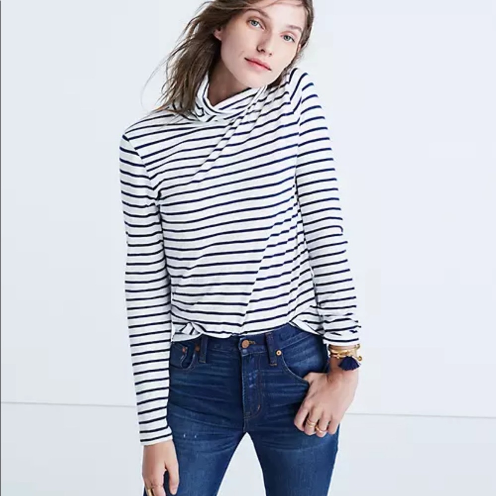 Madewell Whisper Cotton Turtleneck Navy Stripe